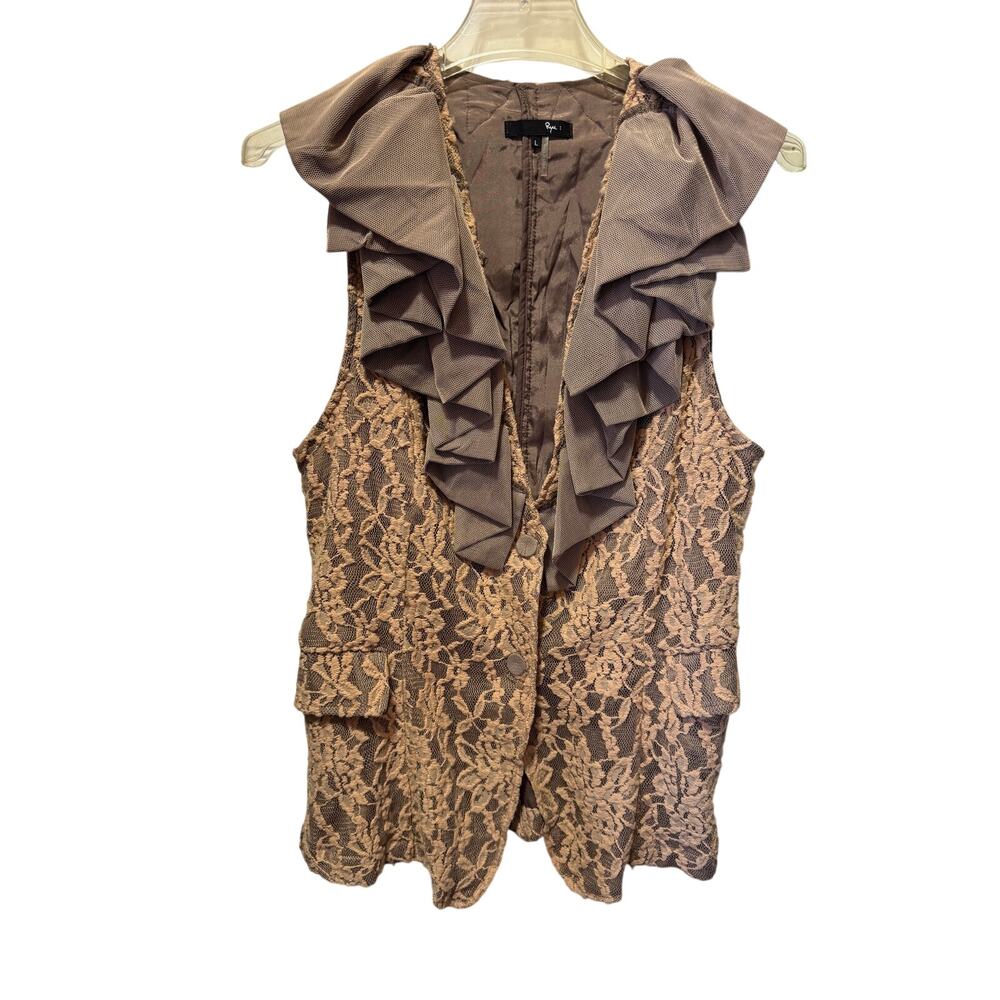 RYU from Anthropologie Lace & Ruffle Two Button Vest Size L